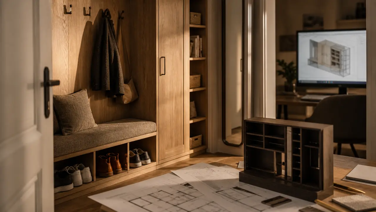Aménagement intérieur Orléans : entrée sur mesure, placard et rangement