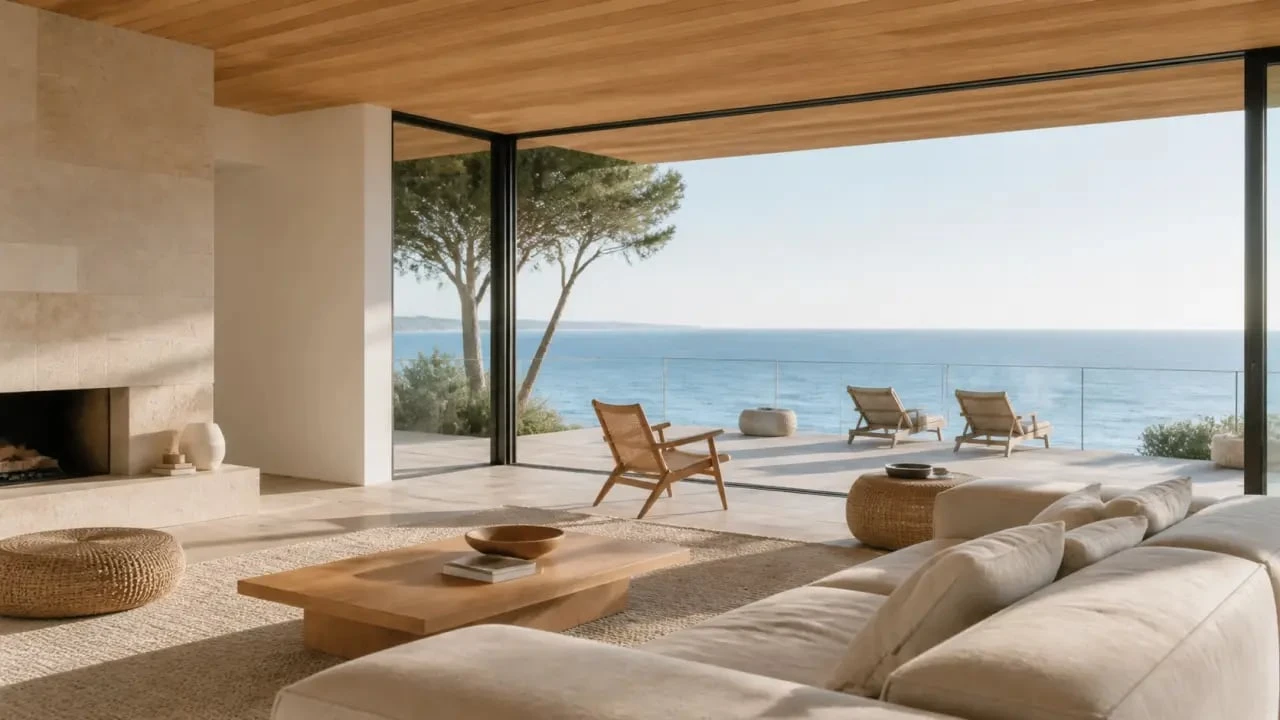 Architecte interieur la baule dans un salon lumineux de villa balnéaire avec vue mer