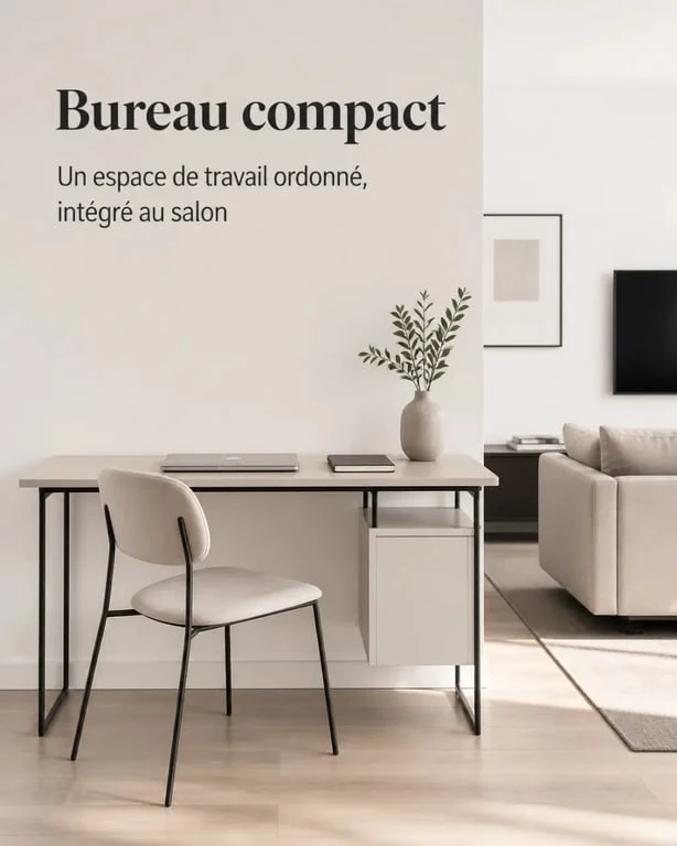 Bureau contemporain compact intégré dans un salon lumineux