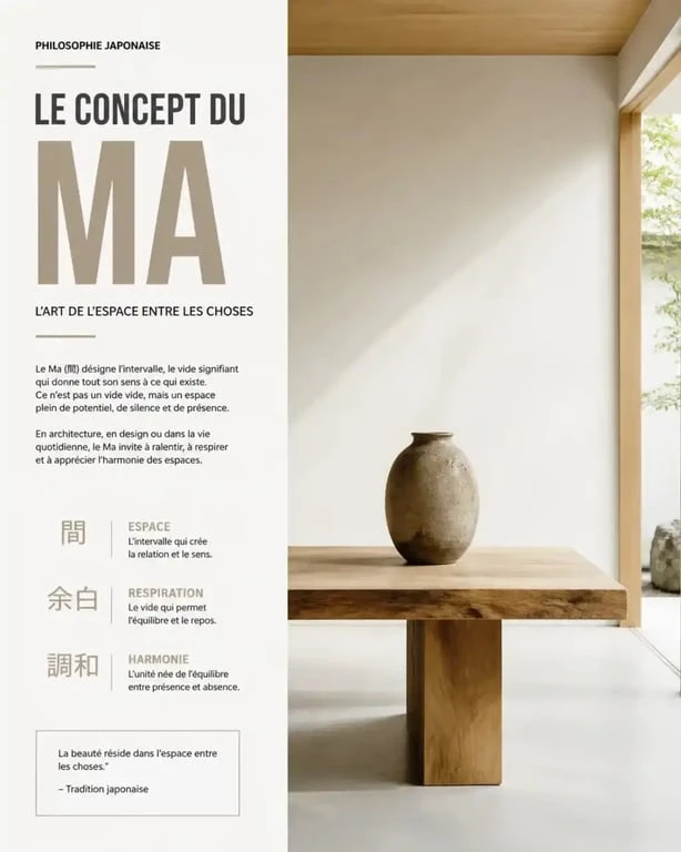 Illustration du concept japonais du Ma dans une décoration wabi sabi minimaliste