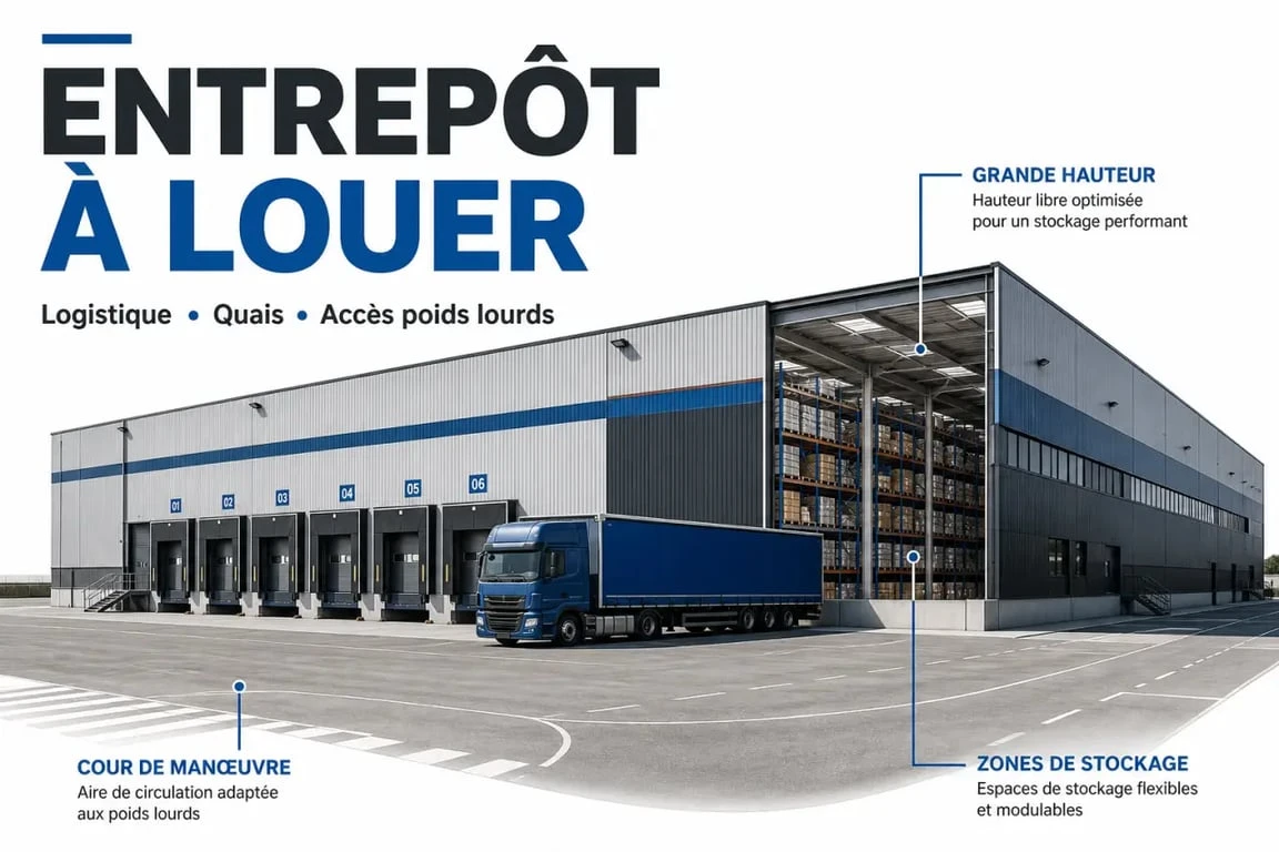 Bâtiment industriel à louer avec quais de chargement et accès camions