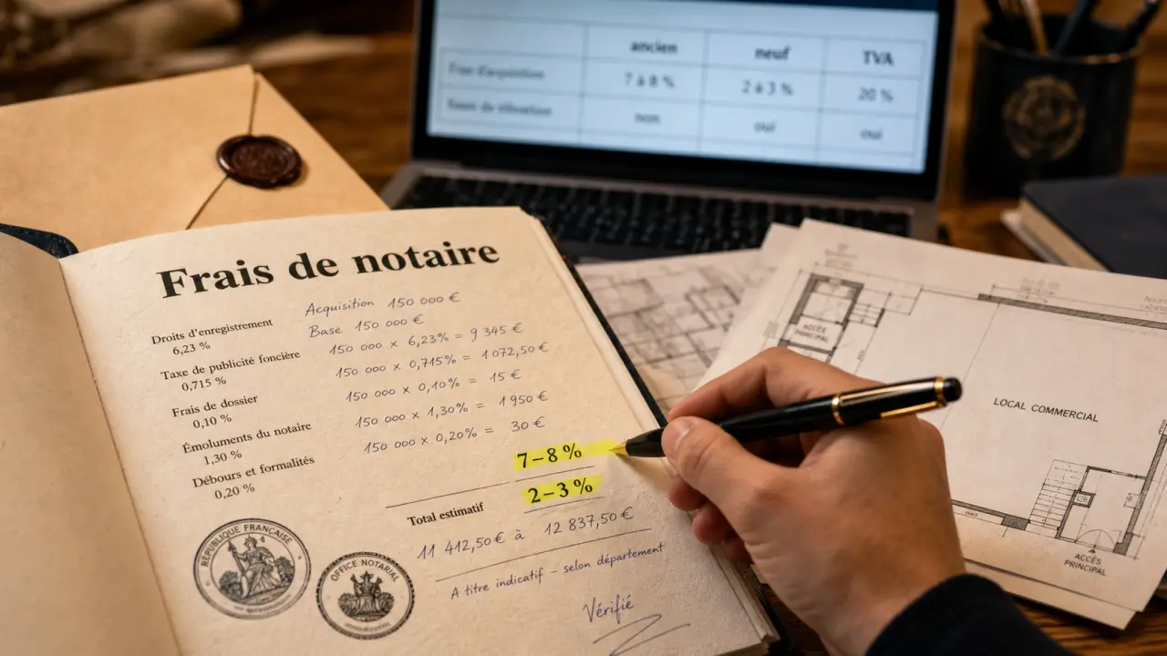 Frais de notaire local commercial : ancien, neuf ou soumis à TVA