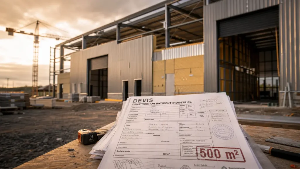Prix bâtiment industriel 500 m² : 70 à 300 €/m² selon le kit, la pose ou l’isolation