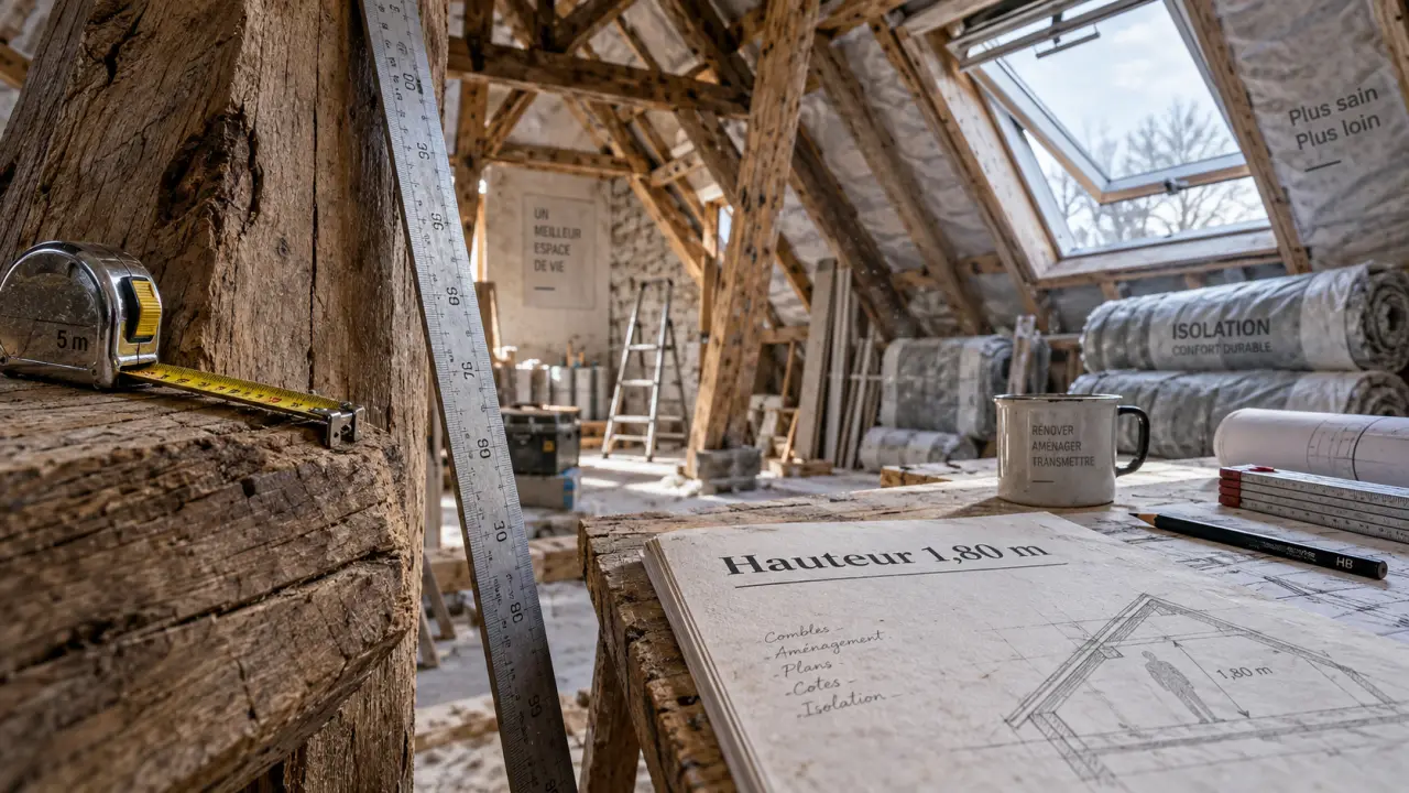 Comment aménager des combles : mesurer hauteur 1,80 m et charpente