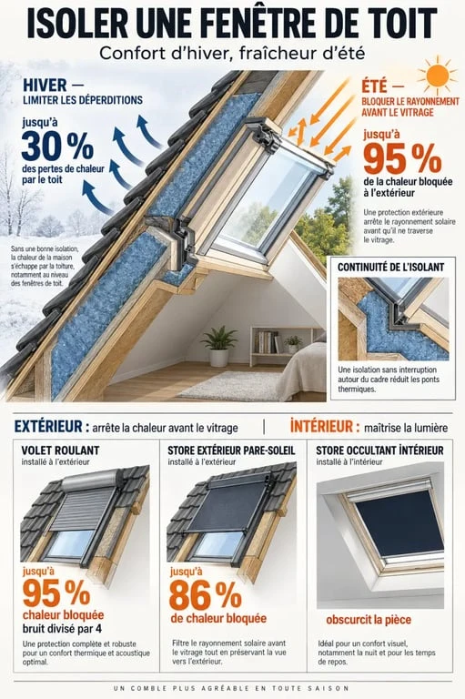 Infographie sur l’isolation thermique VELUX et les protections contre les déperditions de chaleur