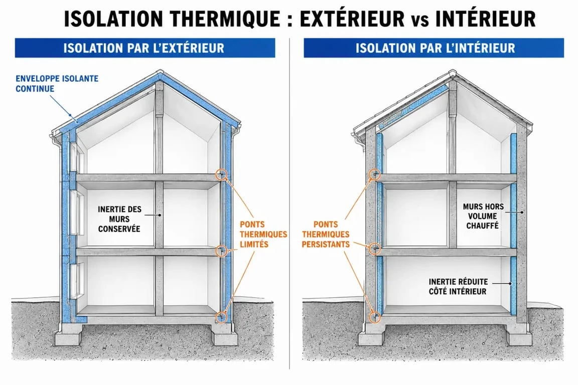 Isolation thermique du bâtiment : comparaison entre ITE et ITI