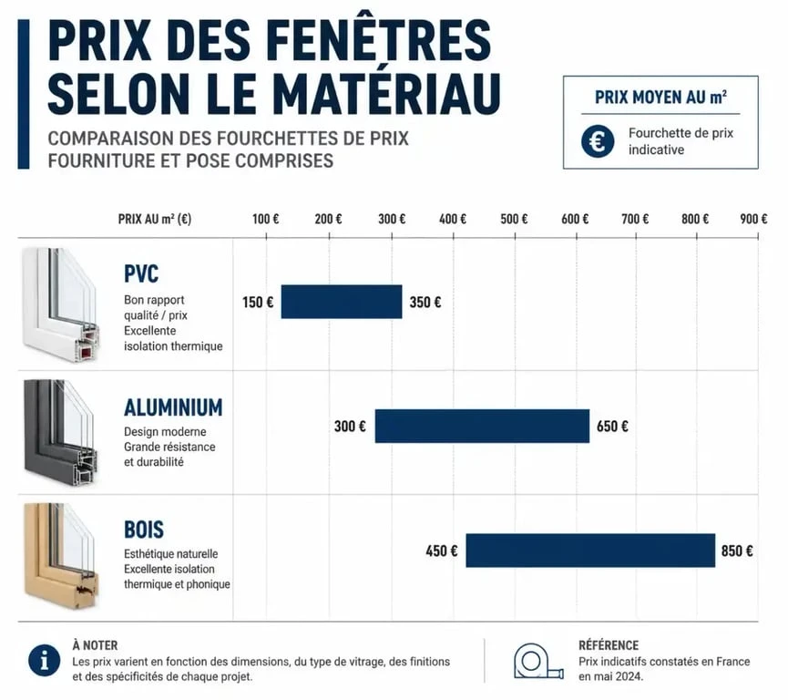 Comparatif des prix d'une baie vitrée sur mesure selon le matériau