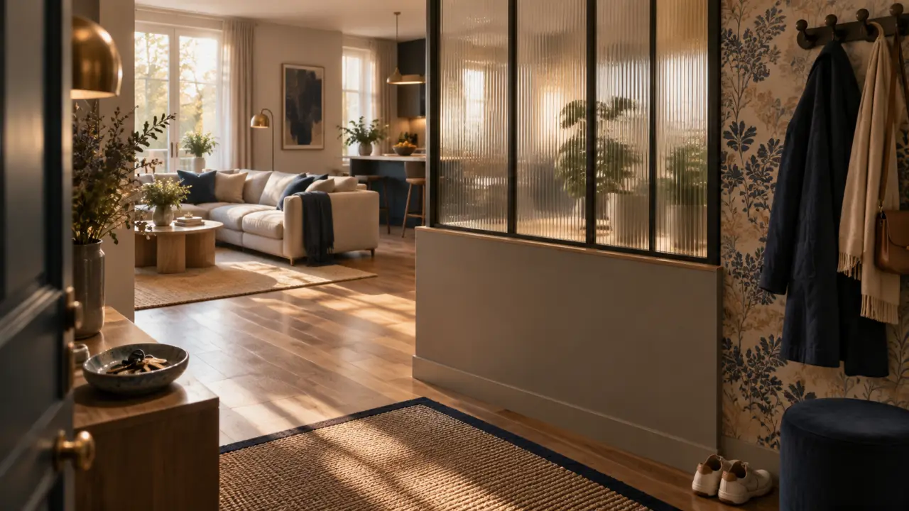 Idée séparation entrée salon avec verrière pour garder la lumière