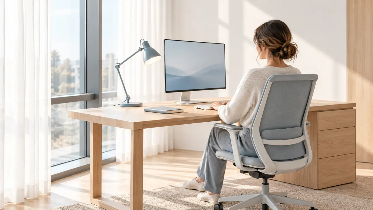 Aménagement intérieur pour améliorer son bien-être grâce à un bureau confortable et un éclairage adapté