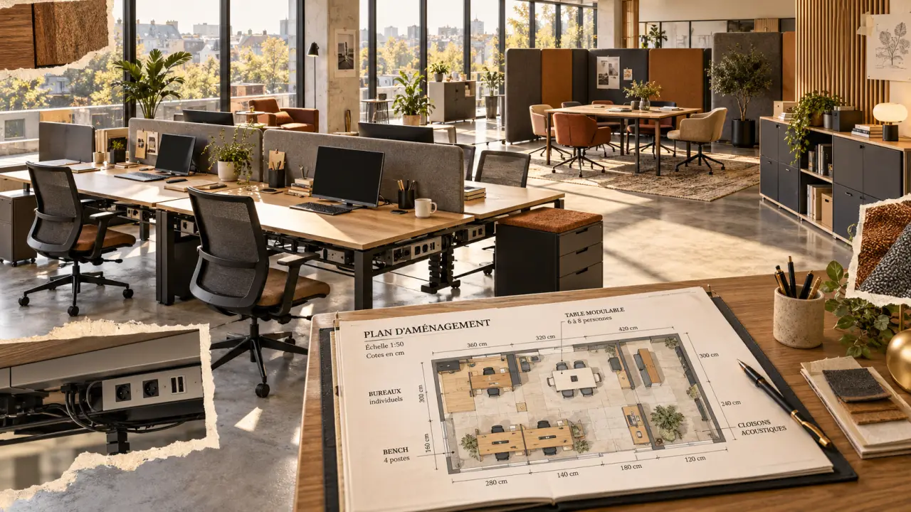 Meuble open space : bureaux et bench pour gagner de la place, ambiance calme