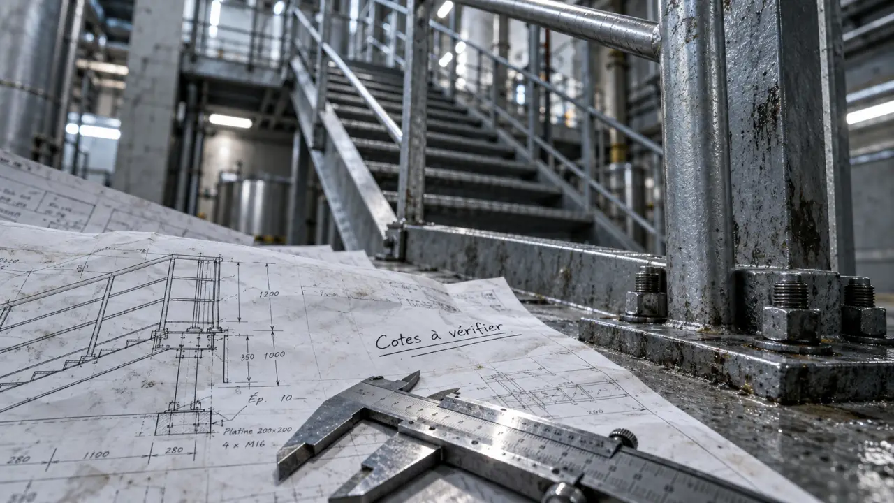 Norme garde corps escalier industriel : rampant et palier, garde-corps acier sur palier